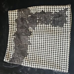 All Saints Black And White Houndstooth Tweed Knee Length Skirt